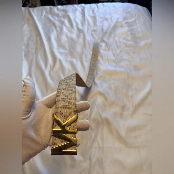 Michael Kors Beige Belt with Gold MK Buckle - Picture 3 of 8